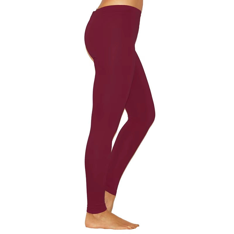 Leggings casuales de algodón para mujer, largos, de punto, elásticos, de color liso, de cintura media.