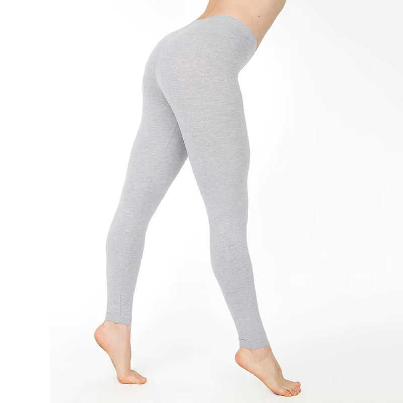 Leggings casuales de algodón para mujer, largos, de punto, elásticos, de color liso, de cintura media.