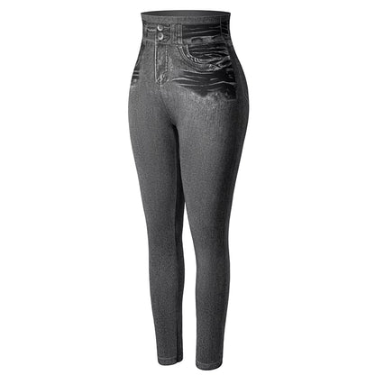 Push up Seamless High Waist Faux Denim Leggings Women Casual Elastic Pocket Jeans Print Pants Skinny Pencil Leggins Mujer