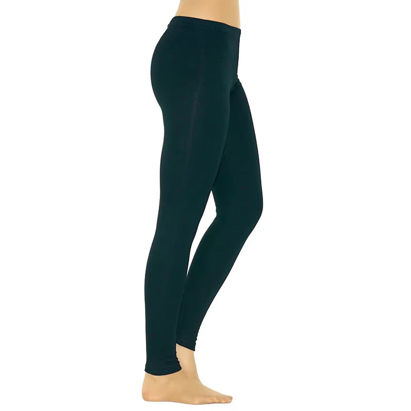 Leggings casuales de algodón para mujer, largos, de punto, elásticos, de color liso, de cintura media.