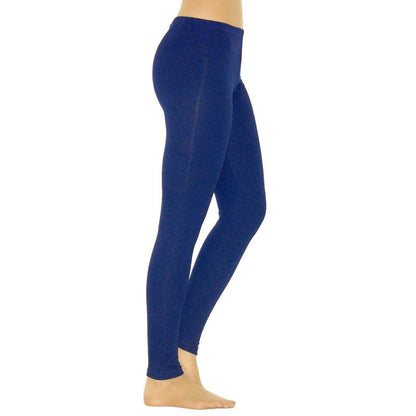 Leggings casuales de algodón para mujer, largos, de punto, elásticos, de color liso, de cintura media.