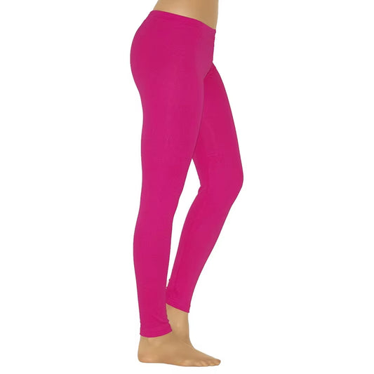 Leggings casuales de algodón para mujer, largos, de punto, elásticos, de color liso, de cintura media.