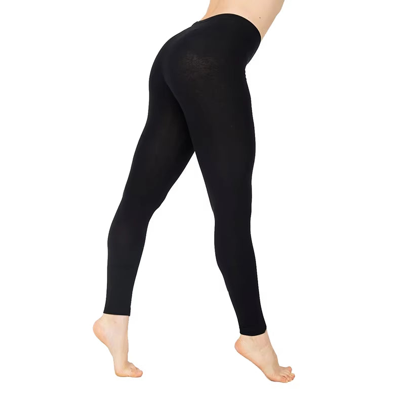 Leggings casuales de algodón para mujer, largos, de punto, elásticos, de color liso, de cintura media.